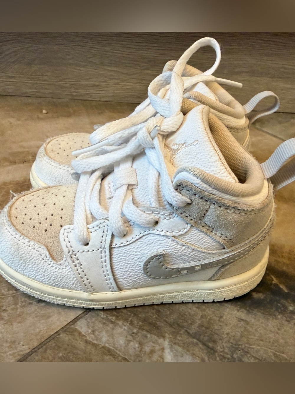 Nike Air Jordan 1 Kids White and Light Beige High-Top Sneakers